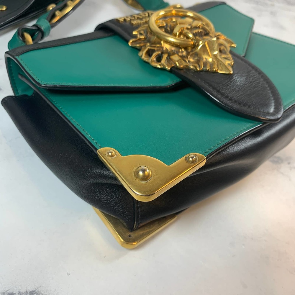 ❌❌ PRADA Lions Head Bag Antic Soft Saffiano Cahier Shoulder/Crossbody Green - Picture 12 of 16